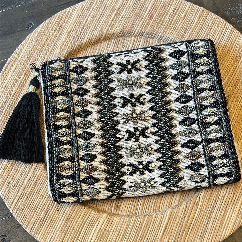 Beaded Clutch with Tassel Zipper